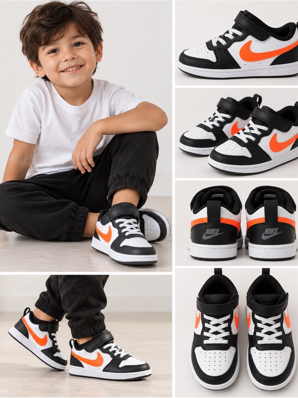 Nike Kids Black White & Bright Orange Sneakers – Size 2Y